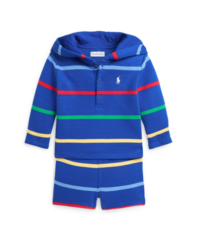 Polo Ralph Lauren Baby Boys Striped Fleece Henley Shirt And Shorts Set In Sapphire Star Multi