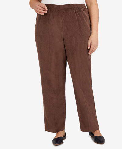 Alfred Dunner Plus Size Classics Stretch Waist Corduroy Short Length Pants In Brown