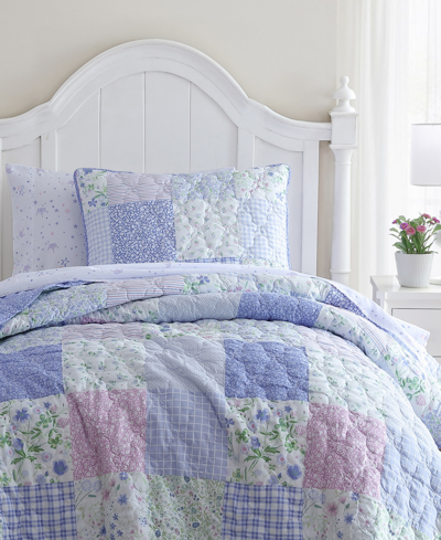 Laura Ashley Kids Parker Patchwork Reversible 3 Piece Quilt Set, Full In Heather Purple