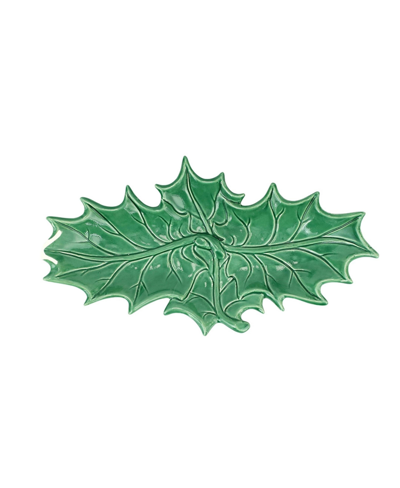 Vietri Lastra Evergreen Figural Holly Two-leaf Platter In Green