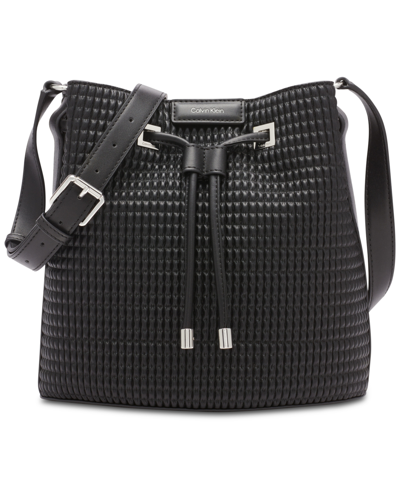 Calvin Klein Ash Drawstring Adjustable Bucket Bag In Black