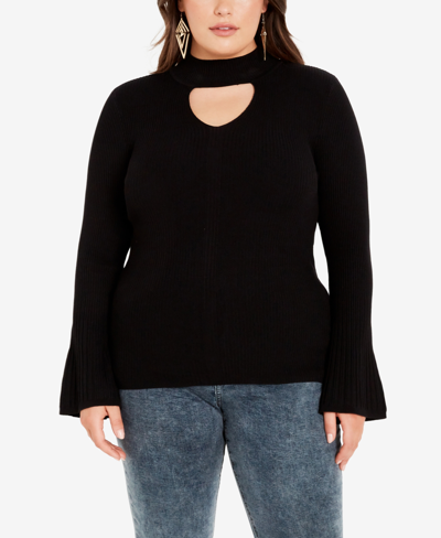 Avenue Plus Size Zoe Long Bell Sleeve Sweater In Black