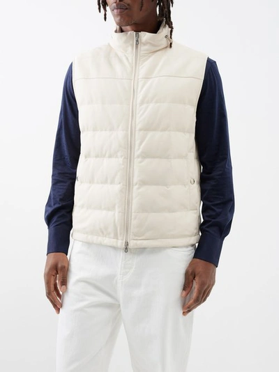 Brunello Cucinelli Zip-up Padded Leather Gilet In Off White