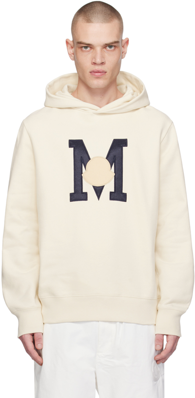 Moncler Off-white Appliqué Hoodie In Almond Milk 051