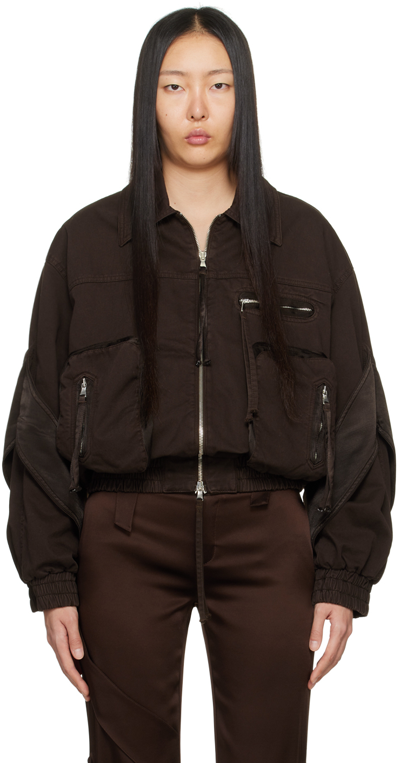 Blumarine Brown Padded Bomber Denimjacket In D0541 Chocolate Brow