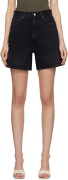 Agolde Stella Distressed Organic Denim Shorts In Bat (washed Black)