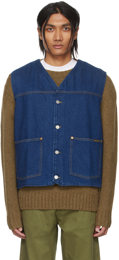 Nudie Jeans Harry Denim Waistcoat In Blue