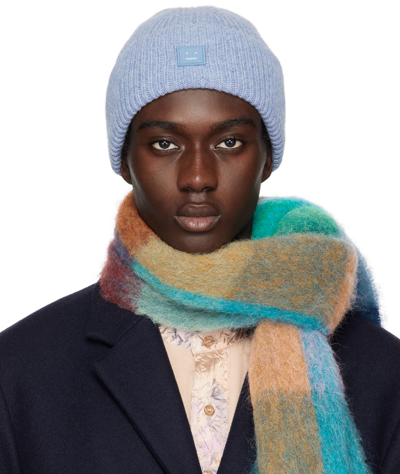 Acne Studios Blue Small Logo Beanie In Dka Steel Blue