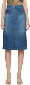 FRAME BLUE 'THE VENT FRONT' DENIM MIDI SKIRT