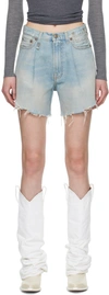 R13 Damon Distressed Pleated Denim Shorts In Lennon Blue