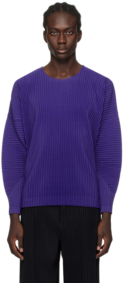 Issey Miyake Blue Heather Pleats Long Sleeve T-shirt In 72-blue