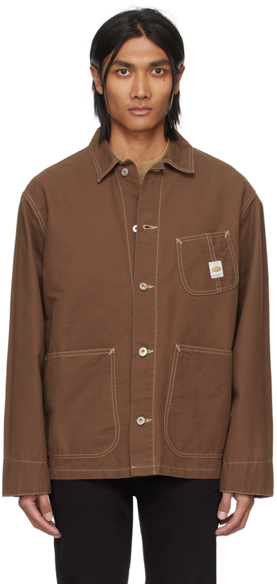Nudie Jeans Mens Brown Chore Brand-patch Boxy-fit Cotton-canvas Jacket