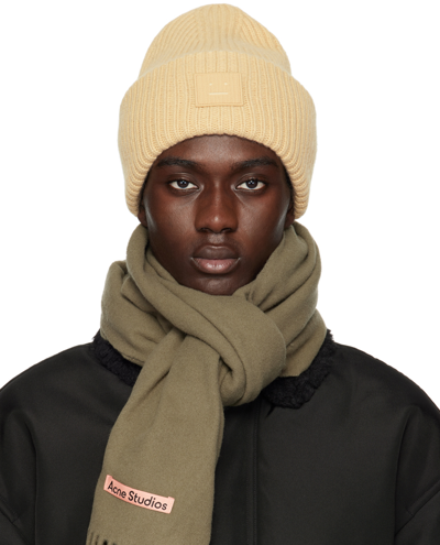 Acne Studios Beige Large Logo Beanie In Cpa Biscuit Beige