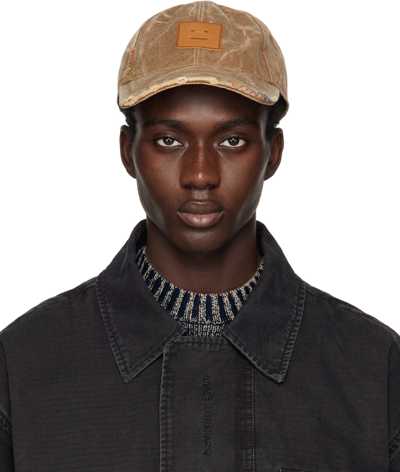 Acne Studios Brown Leather Patch Cap In All Toffee Brown