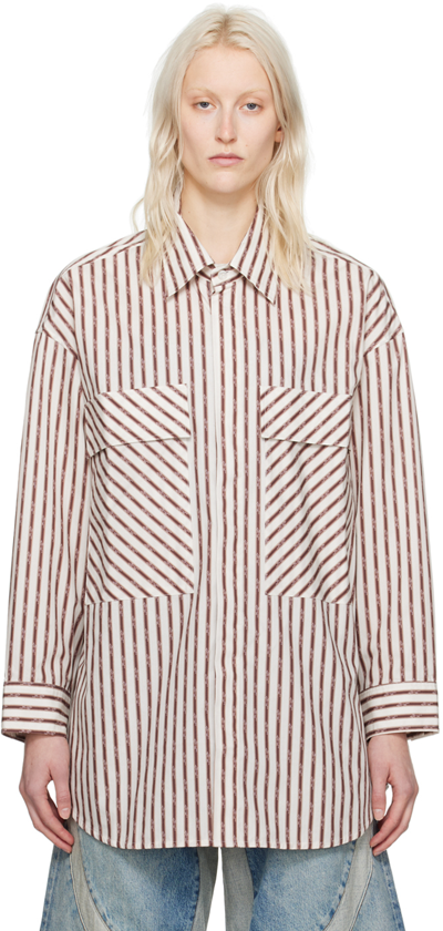 Amiri Logo Striped Double-pocket Workwear Shirt In Beige