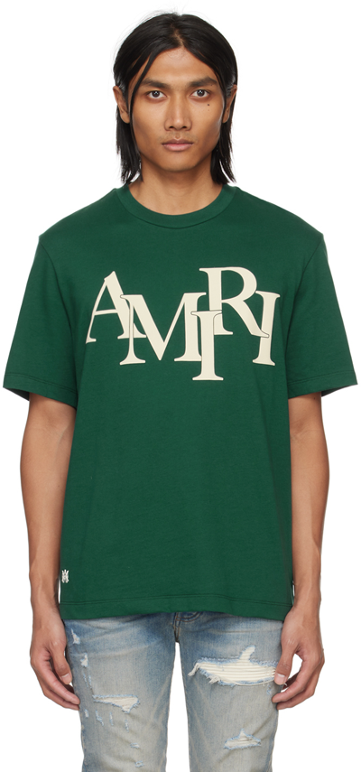 Amiri Green Staggered T-shirt In Rain Forest