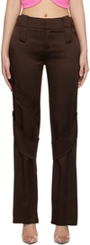 Blumarine Satin Wide-leg Cargo Trousers In N0541 Chocolate Brow