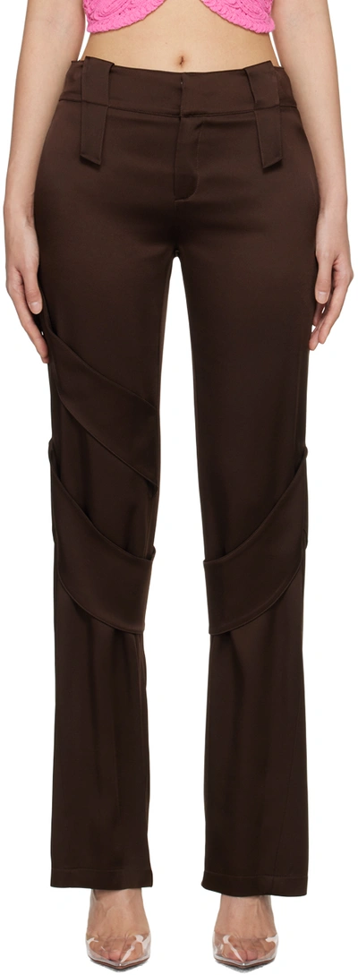 Blumarine Satin Wide-leg Cargo Trousers In N0541 Chocolate Brow