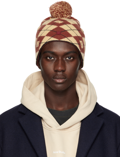 Acne Studios Beige & Red Argyle Jacquard Beanie In Dke Beige/deep Red