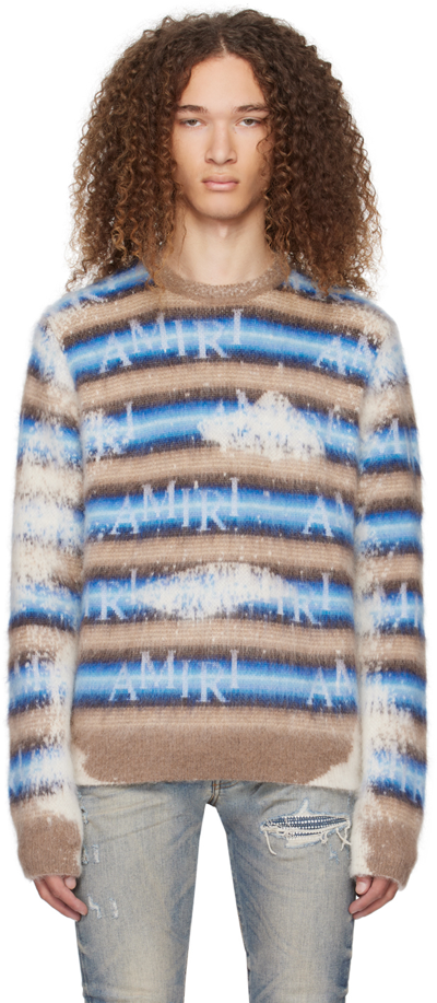 Amiri Bleached Stripe Alpaca, Mohair & Wool Blend Crewneck Sweater In Air Blue