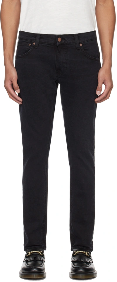 Nudie Jeans Black Tight Terry Jeans In Soft Black