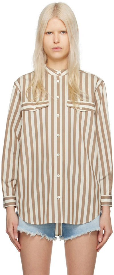 Frame Cotton Striped Shirt In Mocha Multi