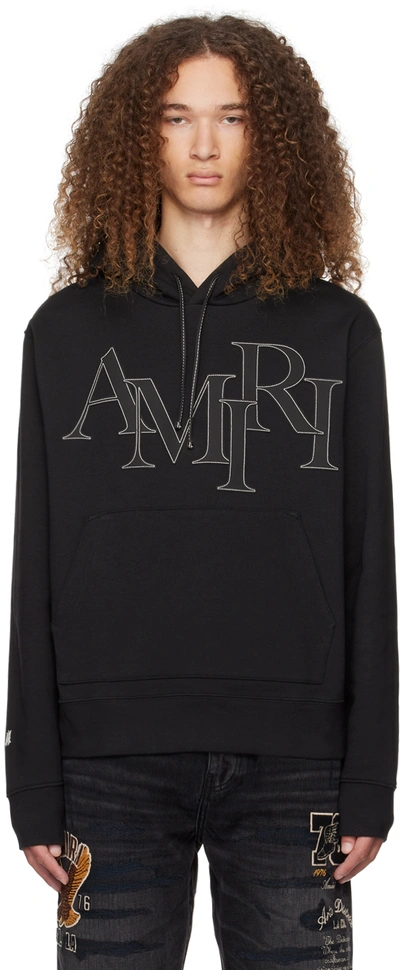 Amiri Staggered Logo Hoodie In Black Cotton For Men