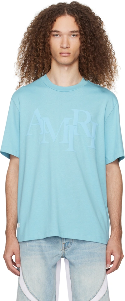 Amiri Blue Staggered T-shirt In Air Blue