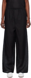 Baserange Black Domond Sheer Linen Trousers In Black