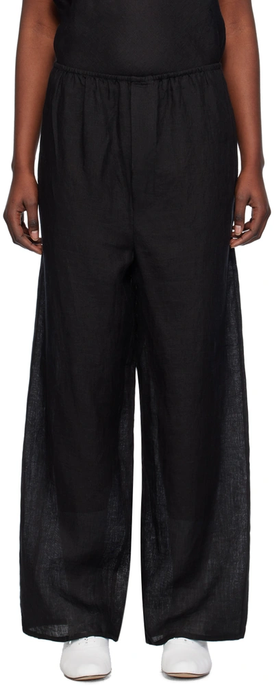 Baserange Black Domond Sheer Linen Trousers