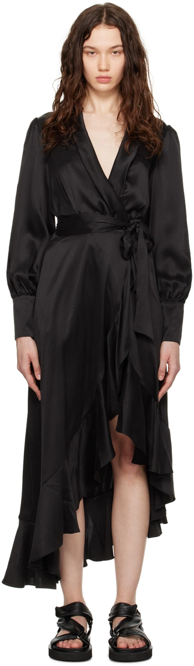 Zimmermann Long-sleeve Wrap Silk Minidress In Black
