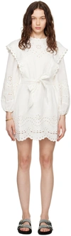 Zimmermann 'acacia'white Mini Dress With All-over Broderie Anglaise And Scallop Hem In Ivo Ivory