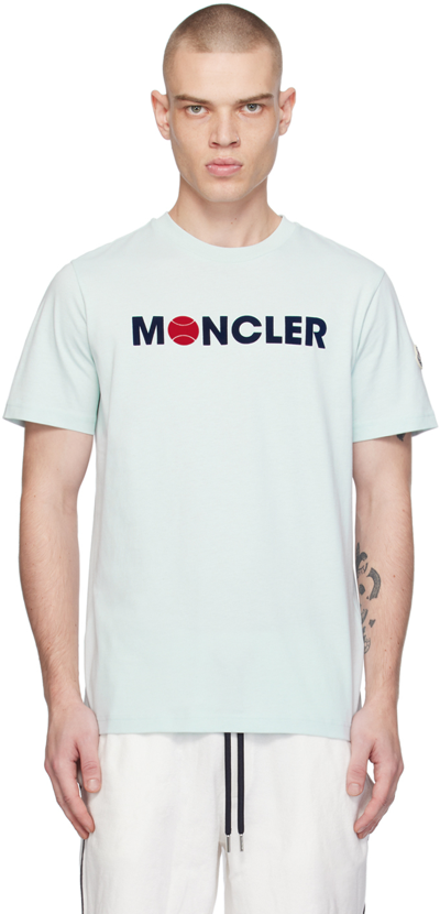 Moncler Blue Flocked T-shirt In Baby Blue 70c