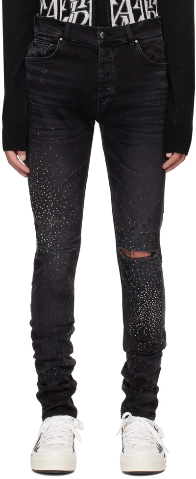 Amiri Black Crystal Shotgun Jeans In Faded Black