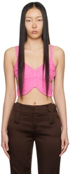 Blumarine Butterfly Cotton Blend Knit Crop Top In Geranio