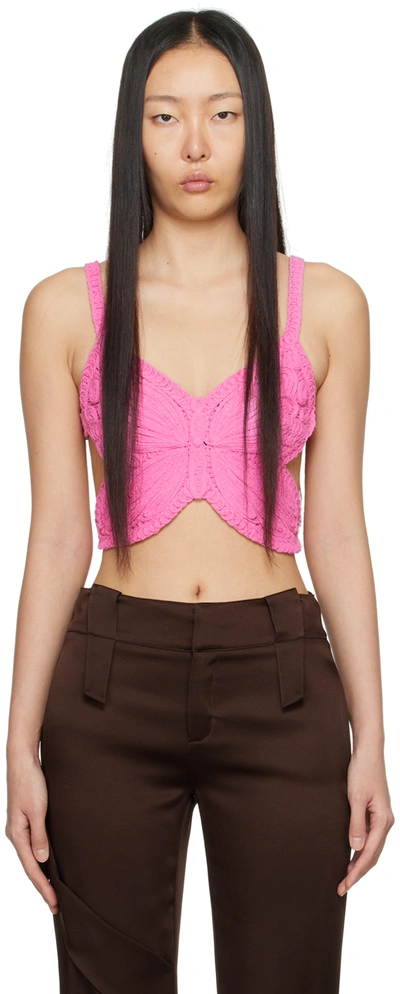 Blumarine Butterfly Cotton Blend Knit Crop Top In Colour Carne Y Neutral