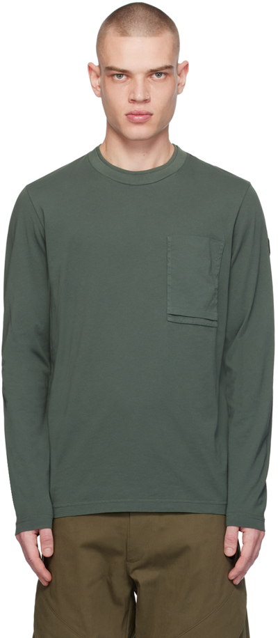 Moncler Green Patch Pocket Long Sleeve T-shirt In Kombu Green 877