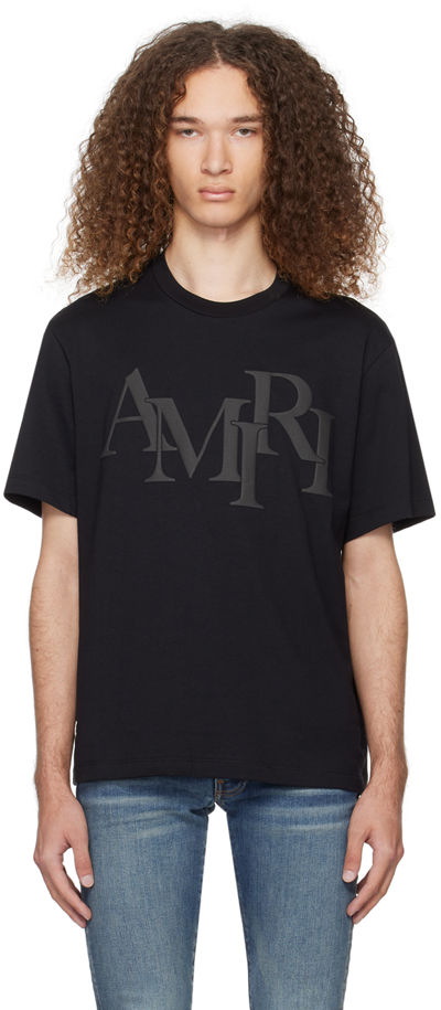 Amiri Men's Staggered Logo Crewneck T-shirt In Black