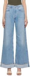 AGOLDE BLUE DAME HIGH RISE WIDE LEG JEANS