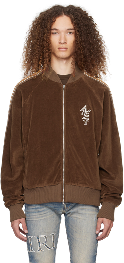 Amiri Cotton Velour Field Jacket In Brown