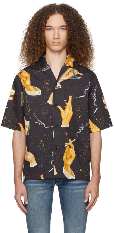 Amiri Champagne Bowling Silk Shirt In Black