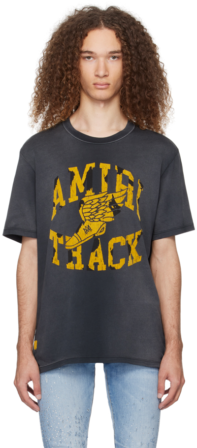 Amiri Track Branded-print Cotton-jersey T-shirt In Faded Black