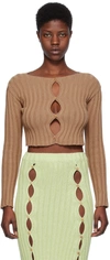 Baserange Macau Organic-cotton Cropped Cardigan In Brandy