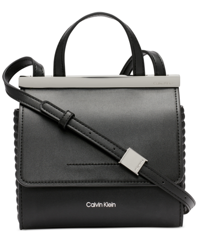 Calvin Klein Coral Flap Crossbody With Adjustable Strap In Black,silver