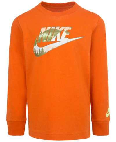 Nike Kids' Little Boys Snowscape Futura Long Sleeve T-shirt In Campfire Orange