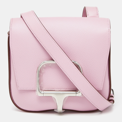 Pre-owned Hermes Mauve Sylvestre Epsom Leather Della Cavalleria Palladium Finish Mini Bag In Pink