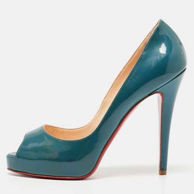 Pre-owned Christian Louboutin Two Tone Patent Peep Toe Pumps Size 37 In Blue