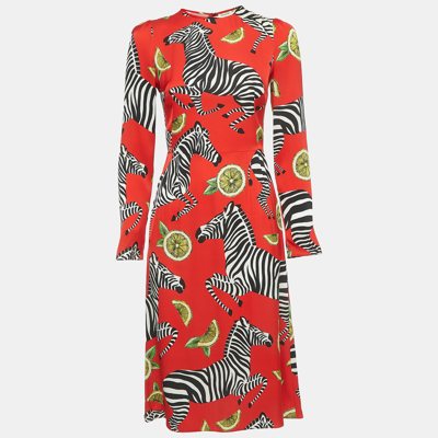 Pre-owned Dolce & Gabbana Red Zebra Printed Silk Dress S