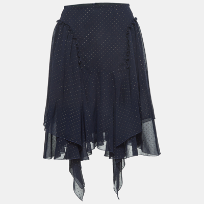 Pre-owned See By Chloé Navy Blue Dotted Chiffon Asymmetrical Skirt S