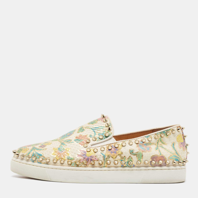 Pre-owned Christian Louboutin Multicolor Floral Print Embossed Snakeskin Pik Boat Sneakers Size 38.5